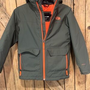 The North Face Kids Olive and Orange Puffer Jacket